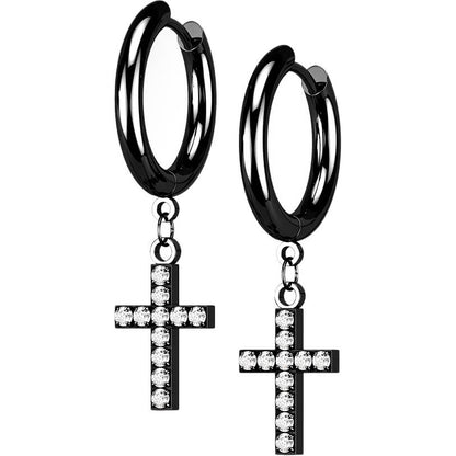 Boucle d'Oreille Pendentif Croix Zircone Cliqueur