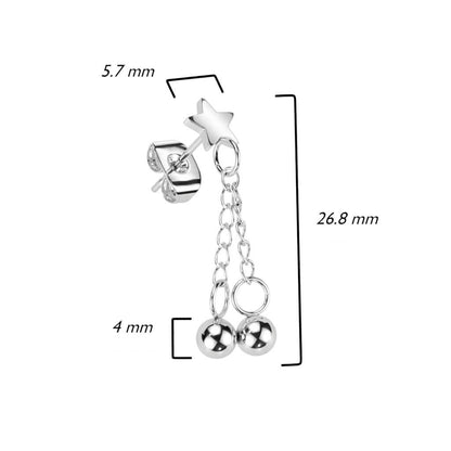 Bouton d'Oreille Pendentif Étoiles Boule Argent