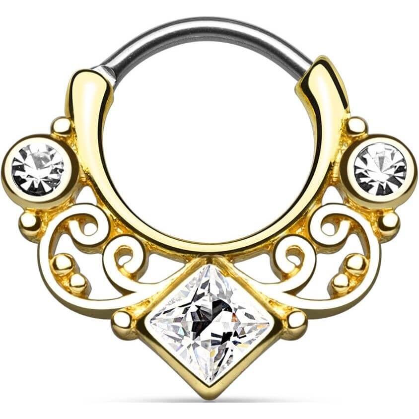 Septum Piercing Clicker Quadrat Zirkonia Gold PVD Clicker