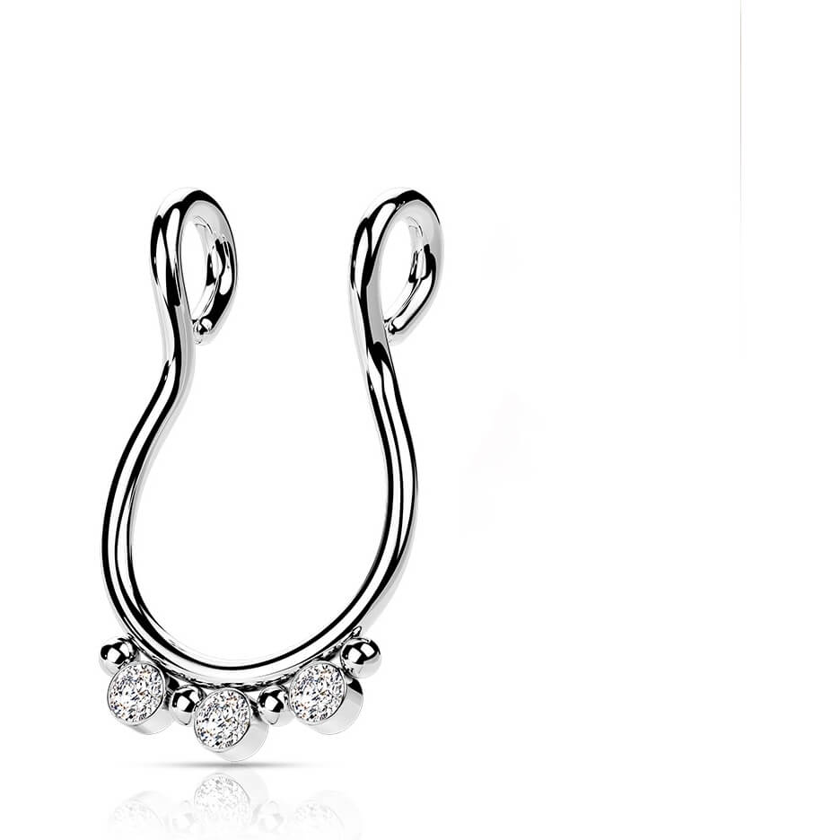 Faux Piercing au nez Septum 3 Zircone Plat Pliable