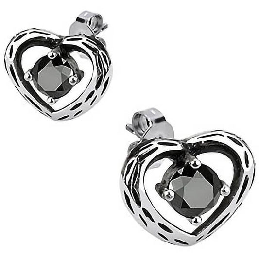 Cuore argento con zircone nero