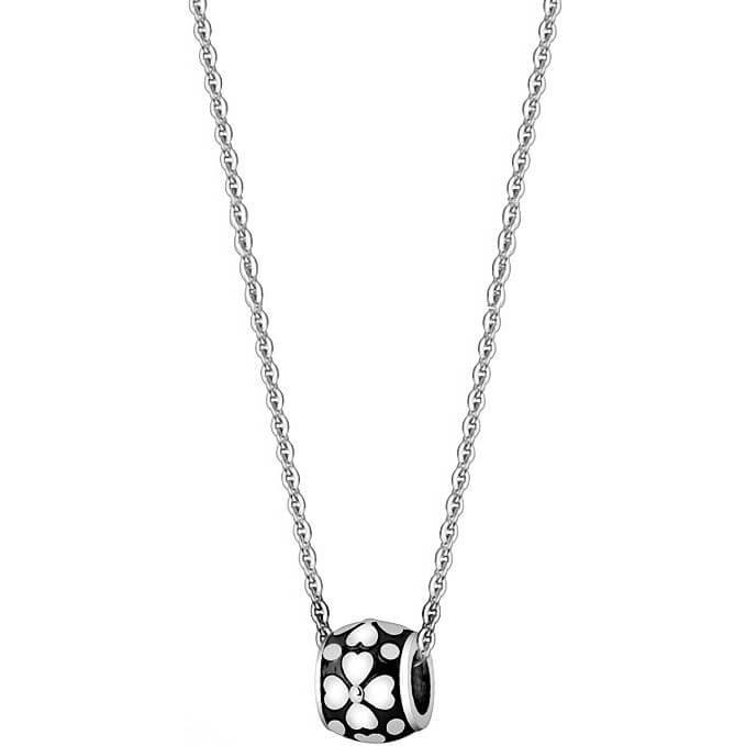 Collier Rond Noir Feuille de Trèfle Argent