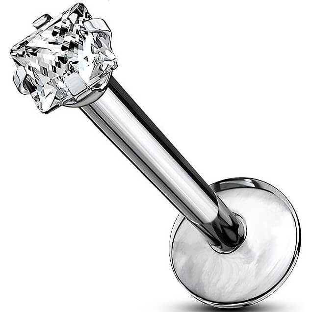 Titane Labret Zircone Carrée Argent Filetage Interne