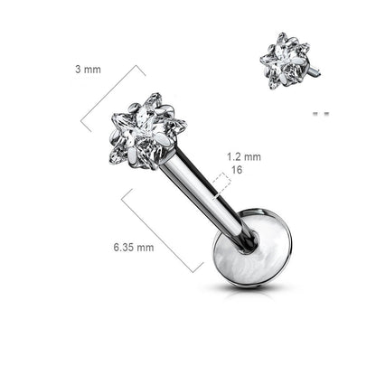 Titane Labret Étoile Argent Zircone Filetage Interne