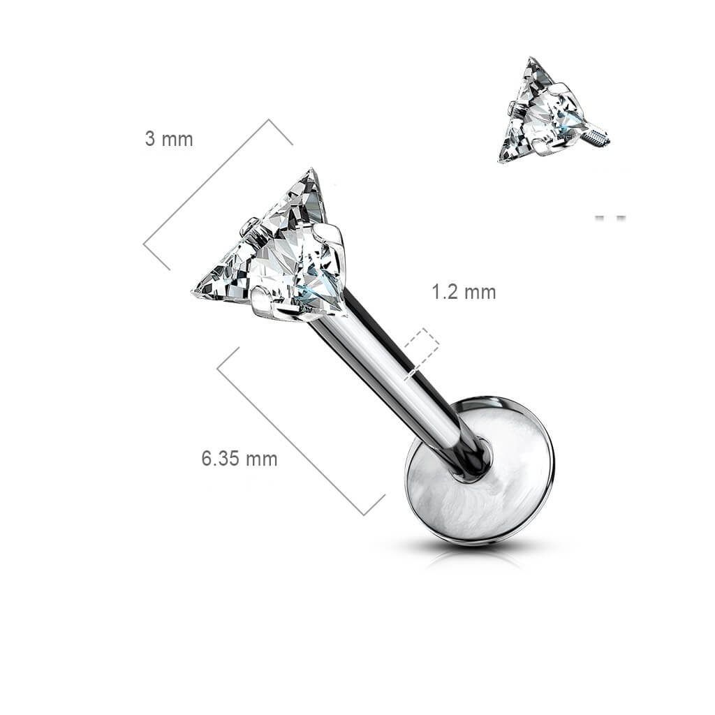 Titanium Labret Triangle Zirconia Silver Internally Threaded