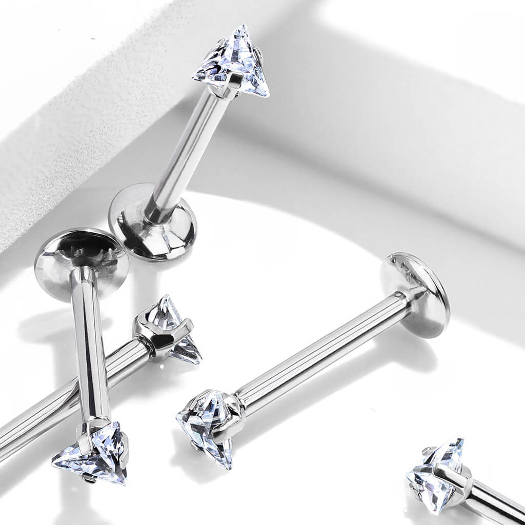 Titanium Labret Triangle Zirconia Silver Internally Threaded