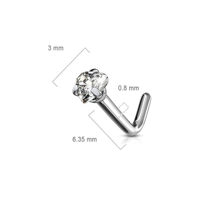 Titanium Nose L-Shape Heart Zirconia Silver