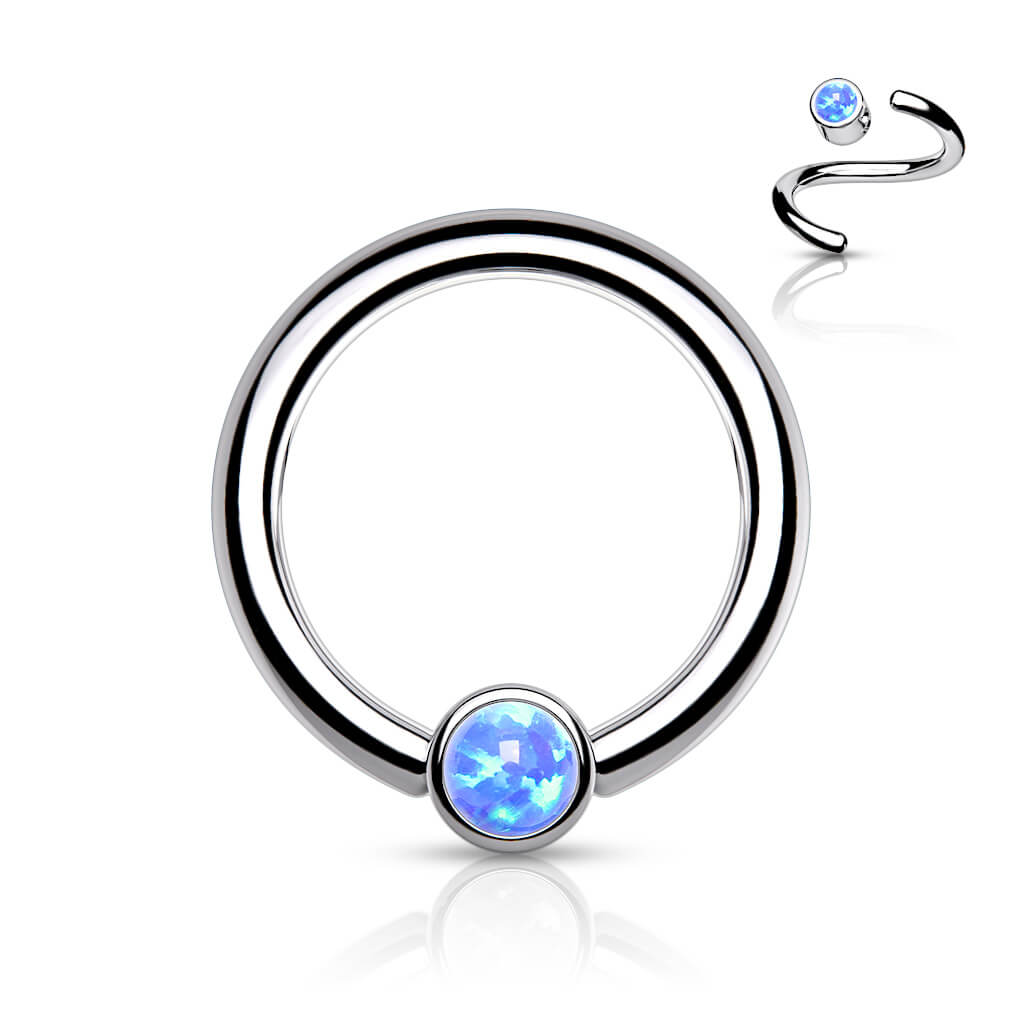 Titanium Ring Ball Flat Opal Silver Bendable