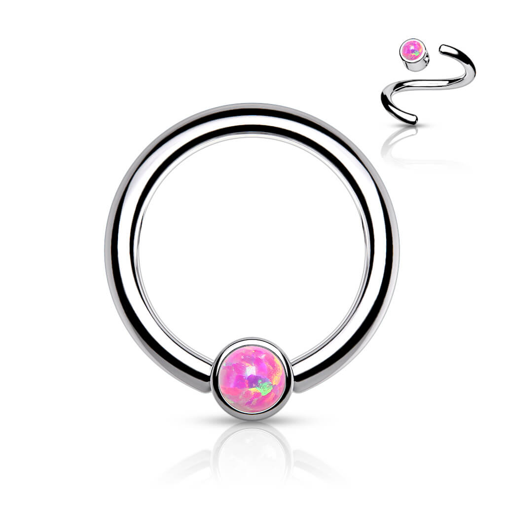 Titanium Ring Ball Flat Opal Silver Bendable