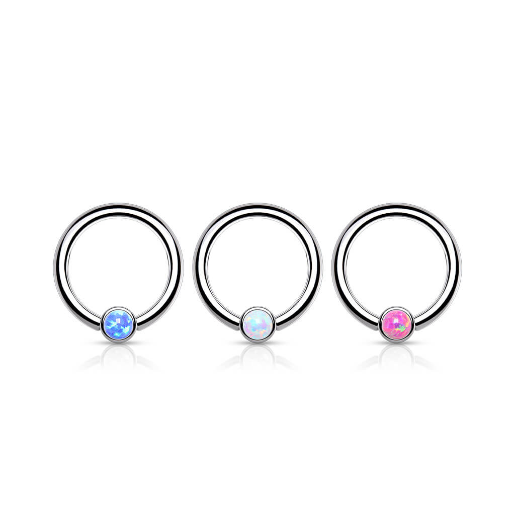 Titanium Ring Ball Flat Opal Silver Bendable