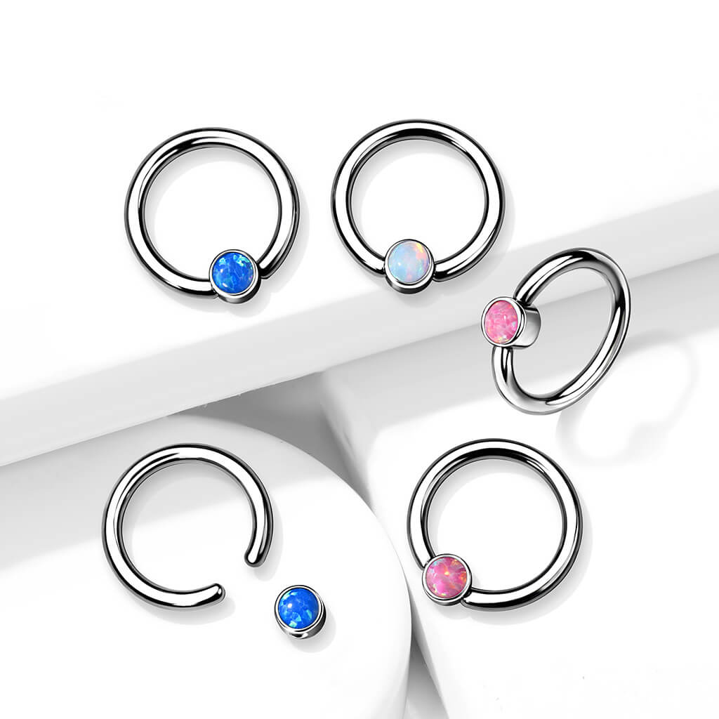 Titanium Ring Ball Flat Opal Silver Bendable