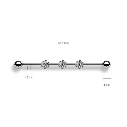 Titanio Barbell Industrial 3 fiori di zirconi applicabili Filettatura Interna