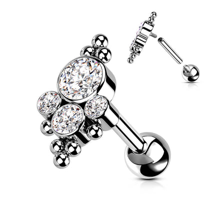 Titanium Barbell 4 Zirconia Silver Internally Threaded