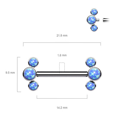 Titanium Nipple Piercing 3 Opal Silver Internally Threaded