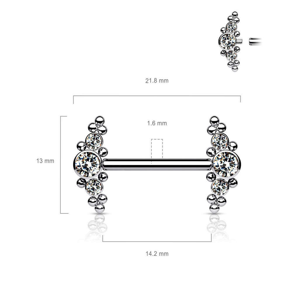 Titane Téton 3 Zircones Argent Filetage Interne