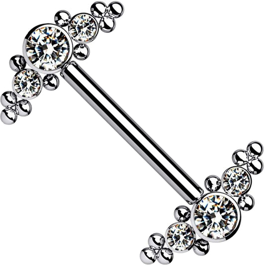 Titanium Nipple Piercing 3 Zirconia Cluster Silver Internally Threaded