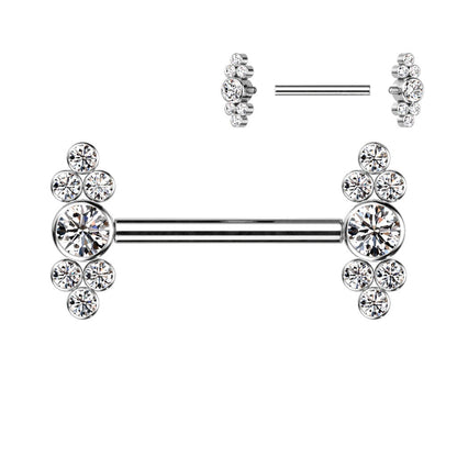 Titanium Nipple Piercing Zirconia Cluster Internally Threaded