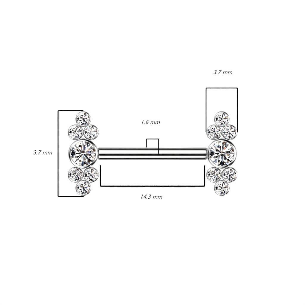 Titanium Nipple Piercing Zirconia Cluster Internally Threaded