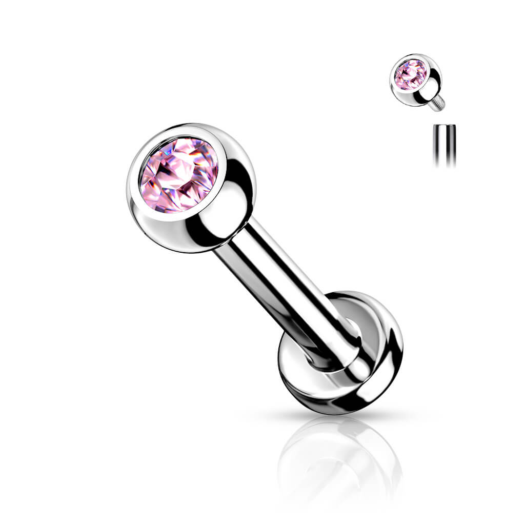 Titanium Labret Ball Zirconia Silver Internally Threaded