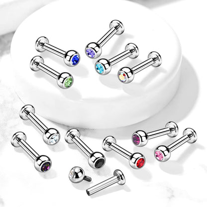 Titanium Labret Ball Zirconia Silver Internally Threaded