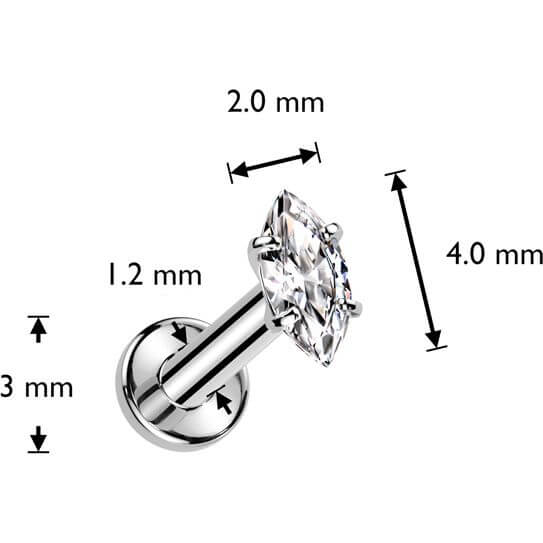 Titanium Labret marquise cut zirconia Internally Threaded