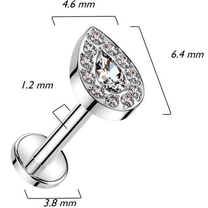 Titanium Labret teardrop zirconia Internally Threaded