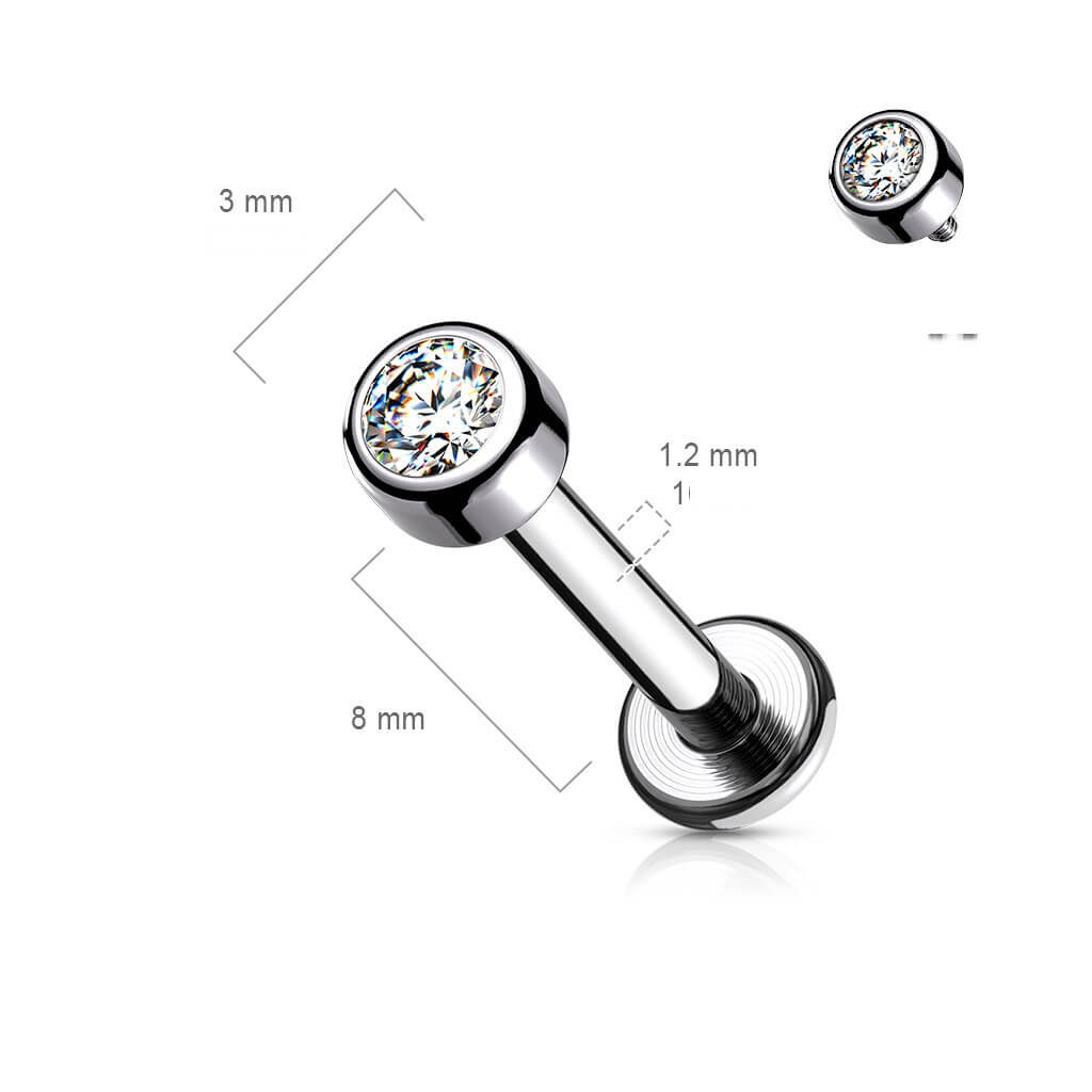 Titanium Labret Zirconia Round Silver Internally Threaded