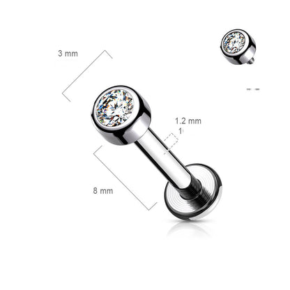 Titan Labret Zirkonia Rund Silber Innengewinde