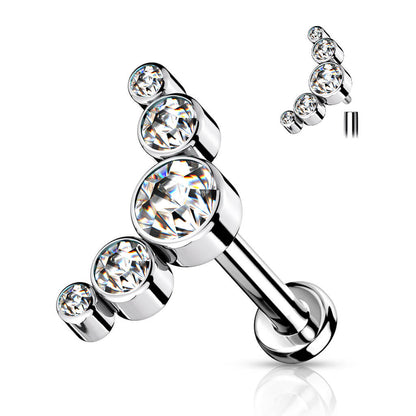 Titanio 5 Circonita Plana Plata Rosca interna Labret