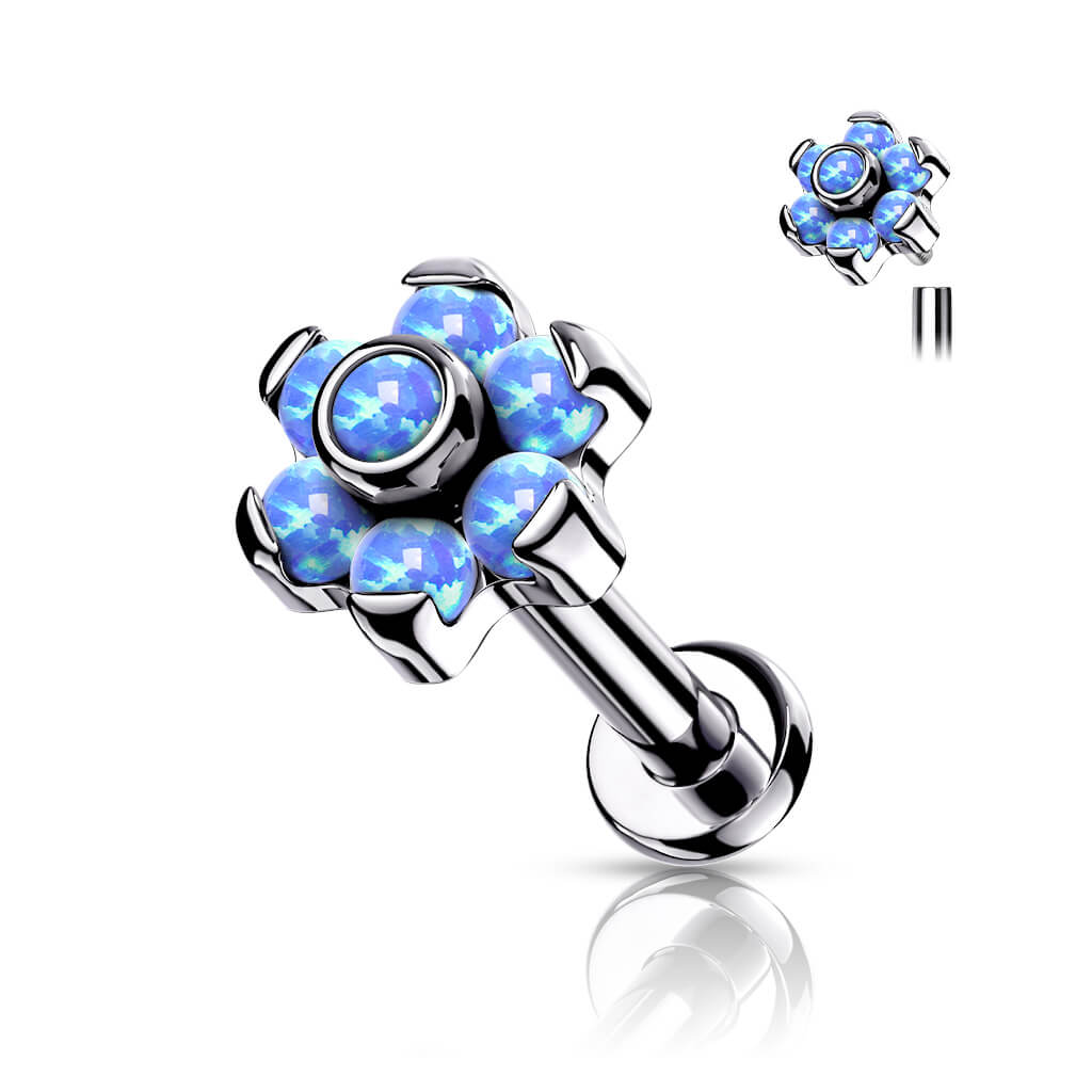 Titan Labret Blume Opal Silber Innengewinde