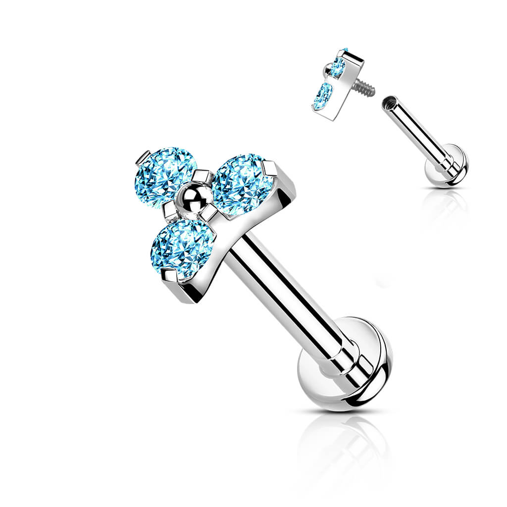 Titan Labret Dreieck Zirkonia Silber Innengewinde