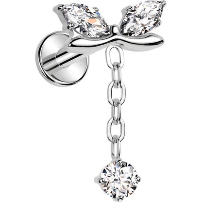 Titanium Labret bow dangle zirconia Internally Threaded