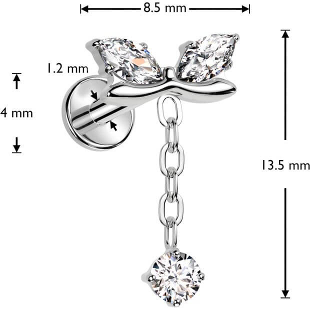 Titanium Labret bow dangle zirconia Internally Threaded