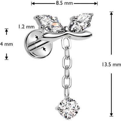 Titanium Labret bow dangle zirconia Internally Threaded