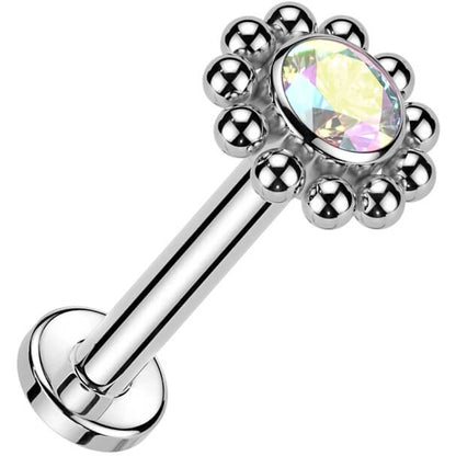 Titanium Labret beaded ball zirconia Internally Threaded