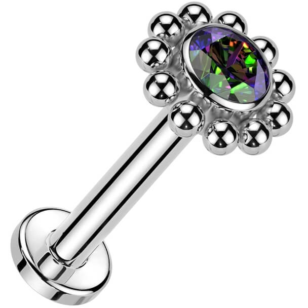 Titanium Labret beaded ball zirconia Internally Threaded