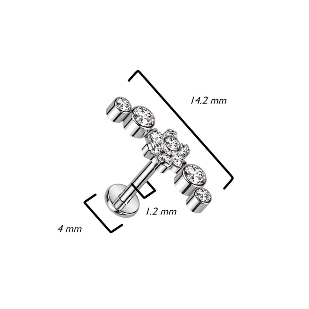Titanio Labret Argento e fiore di zirconi Filettatura Interna