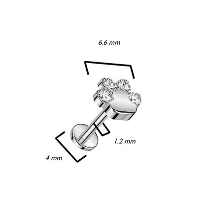 Titanium Labret Paw Zirconia Internally Threaded