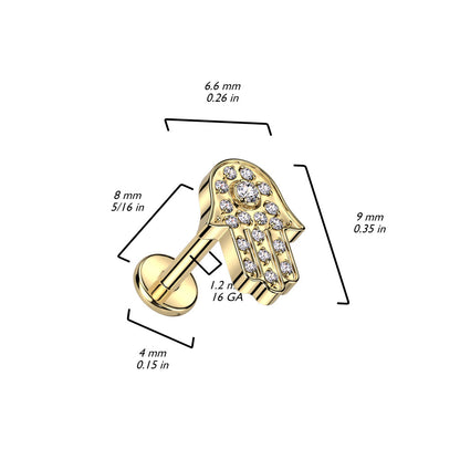 Titanio Hamsa con circonitas Rosca interna Labret