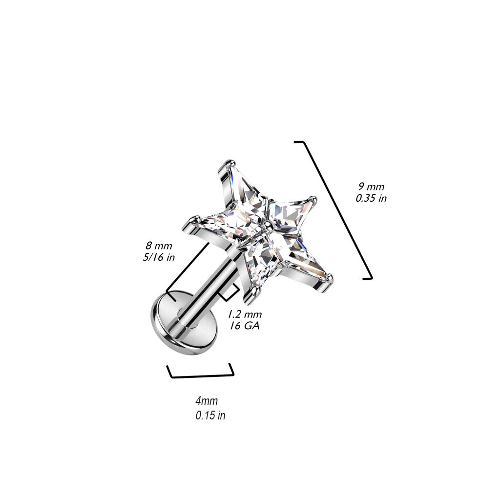 Titanium Labret Star Zirconia Internally Threaded