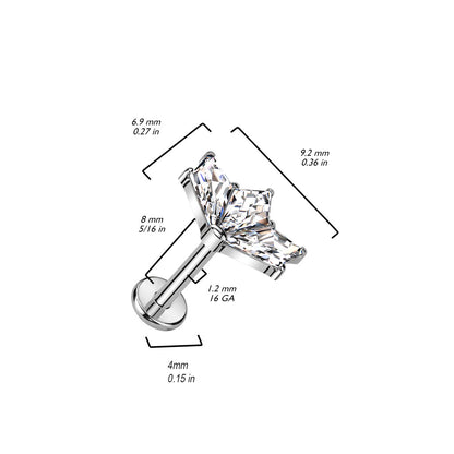 Titane Labret 3 Zircones Filetage Interne