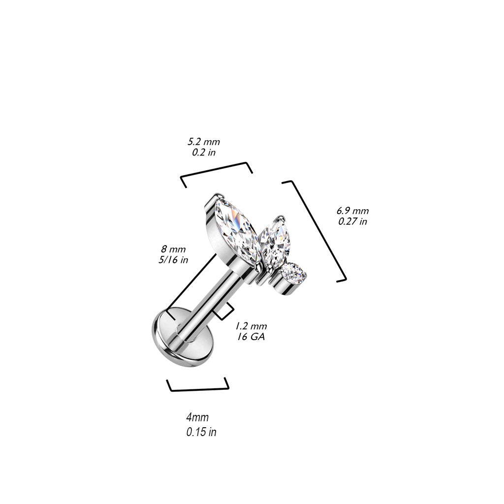 Titanium Labret Marquise Cut Zirconia Internally Threaded