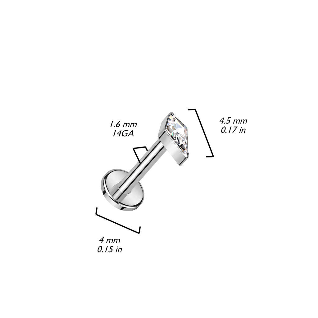 Titanium Labret Diamond Shaped Zirconia Internally Threaded