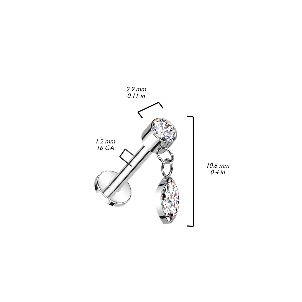 Titane Labret Zircone Pendentif Marquise Zircone Filetage Interne