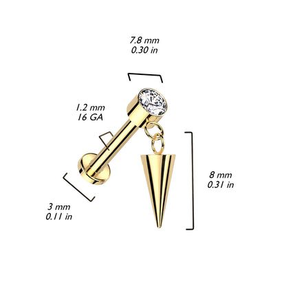 Titane Labret Pointe Zircone Filetage Interne