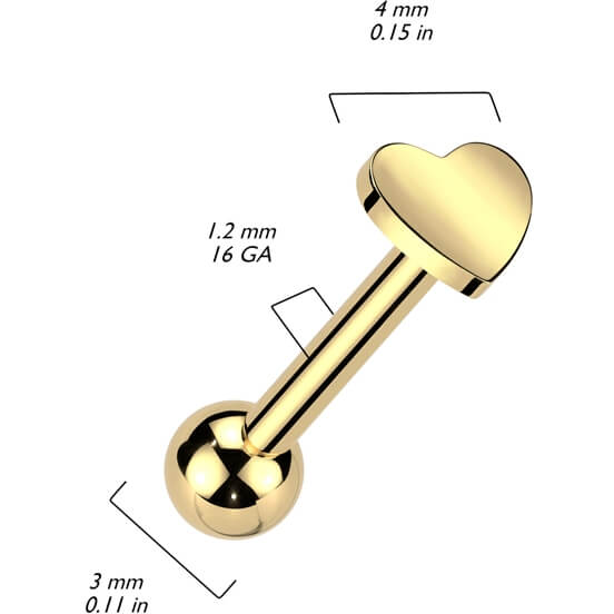 Titanium Labret heart Internally Threaded