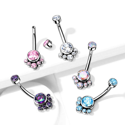 Titanium Belly Button Piercing Zirconia Silver Internally Threaded