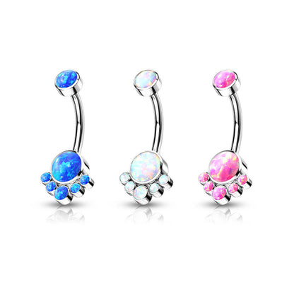 Titanium Belly Button Piercing Opal Silver Internally Threaded