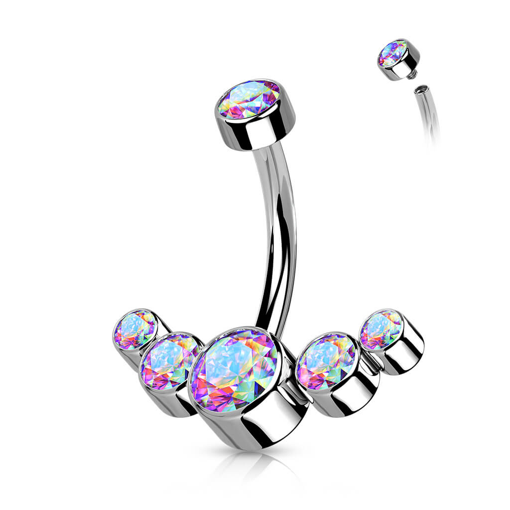 Titanium Belly Button Piercing 5 Zirconia Silver Internally Threaded