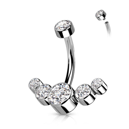 Titanio Piercing Ombelico Argento e 5 zirconi Filettatura Interna